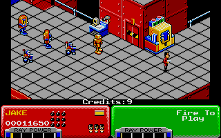 Escape from the Planet of the Robot Monsters (Atari ST) screenshot: This switch starts the escalator to the second floor.