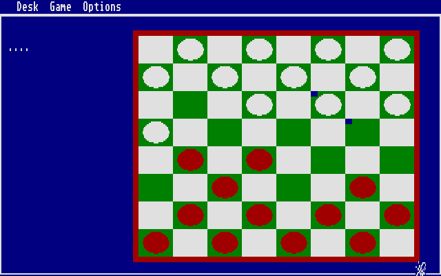 ST Checkers (Atari ST) screenshot: The computer is thinking
