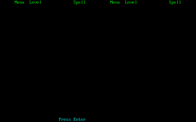 The Land (DOS) screenshot: My totally empty spell screen.