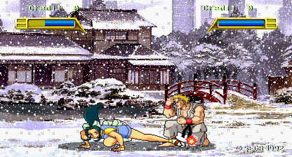 Burning Rival (Arcade) screenshot: Asuka vs Arnold