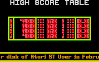 Rockfall 2: The Perils of Spud (Atari ST) screenshot: High score