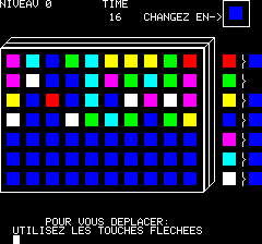 Coloric (Oric) screenshot: Changing boxes into blue