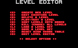 Rockfall 2: The Perils of Spud (Atari ST) screenshot: Level editor menu