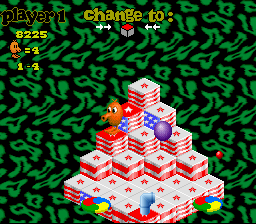 Q*bert 3 (SNES) screenshot: Born in the USA.