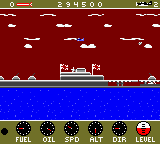 Wings of Fury (Game Boy Color) screenshot: The game engine zooms out when you fly above a certain altitude