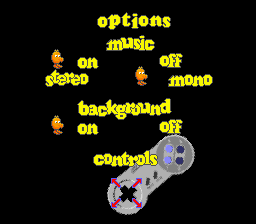Q*bert 3 (SNES) screenshot: Options menu