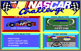 Bill Elliott's NASCAR Challenge (Amiga) screenshot: Main menu.