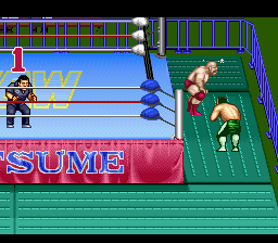 Natsume Championship Wrestling (SNES) screenshot: Action outside of the ring
