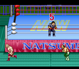 Natsume Championship Wrestling (SNES) screenshot: Running around the ring.