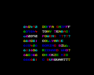 Pud Pud in Weird World (ZX Spectrum) screenshot: Hall of fame. Untouched.