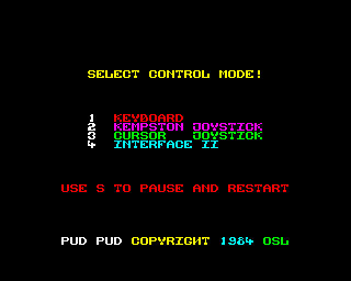 Pud Pud in Weird World (ZX Spectrum) screenshot: Controls menu.