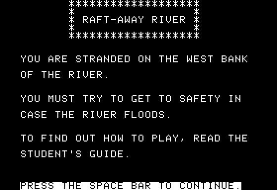 Raft-Away River (Apple II) screenshot: Introduction