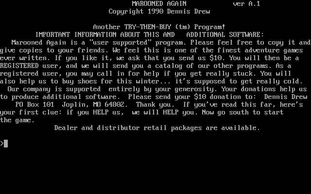 Marooned Again (DOS) screenshot: Title screen.