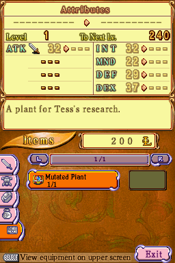 Children of Mana (Nintendo DS) screenshot: Equipment