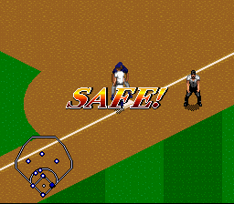 MLBPA Baseball (SNES) screenshot: He's safe at first.