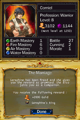 Puzzle Quest: Challenge of the Warlords (Nintendo DS) screenshot: Quest completed.