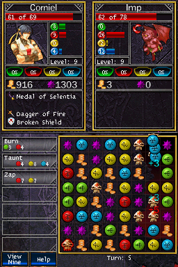 Puzzle Quest: Challenge of the Warlords (Nintendo DS) screenshot: Fighting an imp.