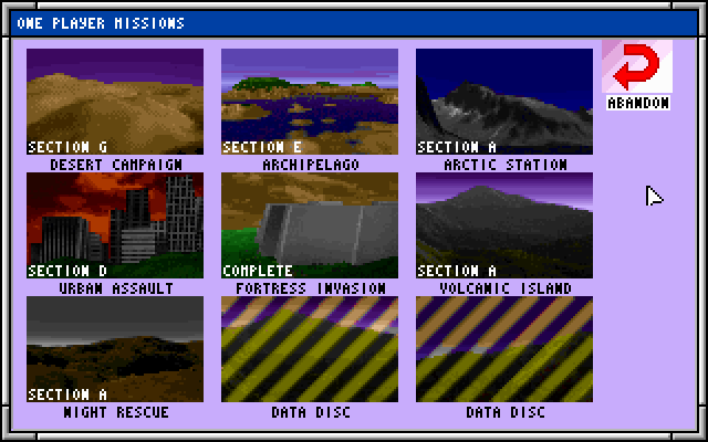Tank Commander (DOS) screenshot: Mission selection