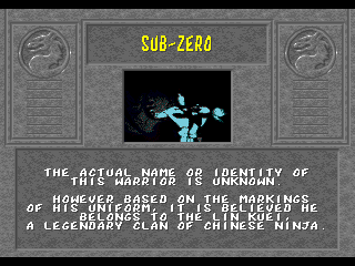 Mortal Kombat (Amiga) screenshot: Sub-zero bio