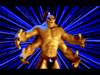 Mortal Kombat (Amiga) screenshot: Introduction screen presenting Goro