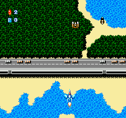 Crisis Force (NES) screenshot: Flying over a highway