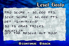 Shaun Palmer's Pro Snowboarder (Game Boy Advance) screenshot: Level goals