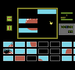 Kineko: The Monitor Puzzle - Vol. II (NES) screenshot: Putting together the falling tomato from 24 pieces