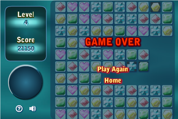 Gems Swap II (Browser) screenshot: Game Over!