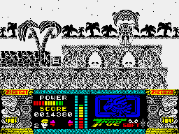 Jungle Warrior (ZX Spectrum) screenshot: The charging process. I think it hurts.