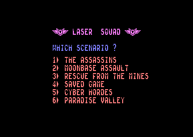 Laser Squad (Amstrad CPC) screenshot: Choosing a scenario