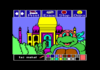 Electric Crayon Deluxe: Teenage Mutant Ninja Turtles: World Tour (Commodore 64) screenshot: TNMT at Taj Mahal (painted)...