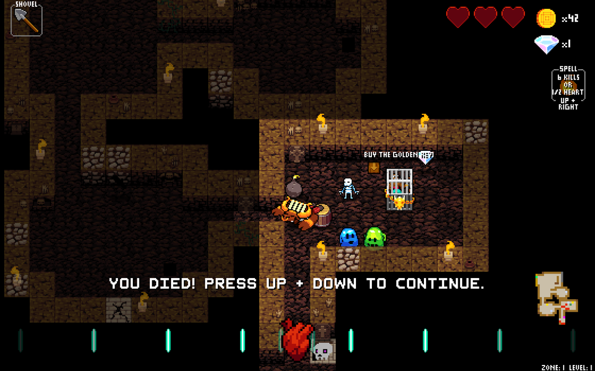 Crypt of the NecroDancer (Windows) screenshot: I perished.