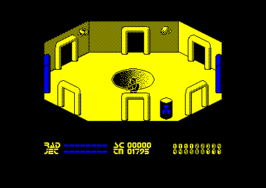 Chain Reaction (Amstrad CPC) screenshot: You start in the center room where there is already a fuel canister