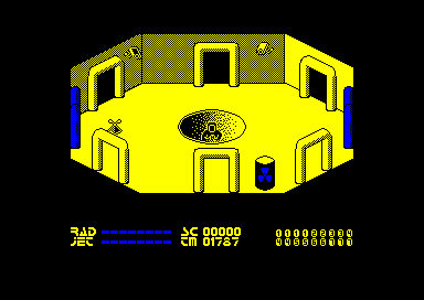 Chain Reaction (Amstrad CPC) screenshot: Oops. Accidentally fell into the pit