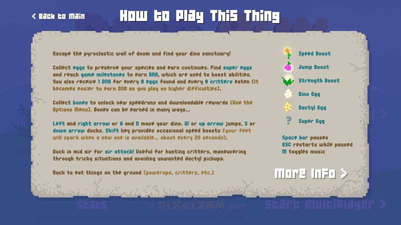 Dino Run (Browser) screenshot: The instructions are clear.