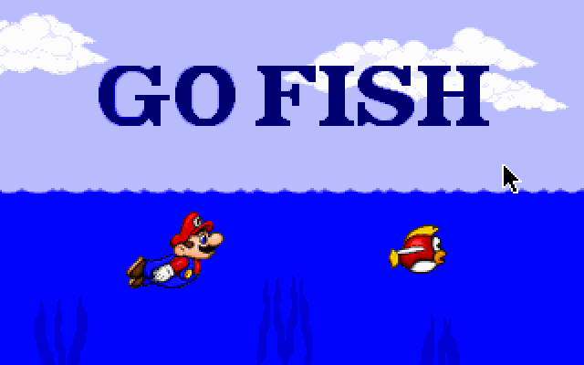 Mario's Game Gallery (DOS) screenshot: "Go Fish" intro screen