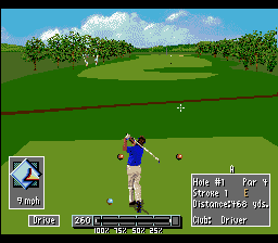 PGA European Tour (SNES) screenshot: Hitting across a walkway.