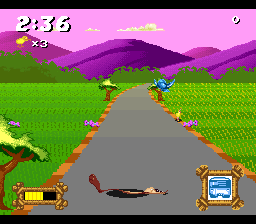 Taz-Mania (SNES) screenshot: Flattened by a bus