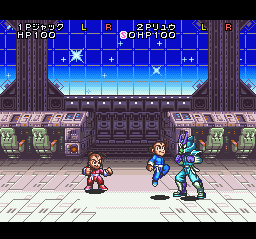 Super Chinese World 2: Uchū Ichibuto Daikai (SNES) screenshot: Fighting aboard a spaceship.