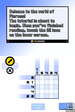 Picross DS (Nintendo DS) screenshot: The game will offer you an explanation of how the game works on the first start up.