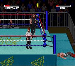 WWF Super WrestleMania (SNES) screenshot: I threw him out of the ring.