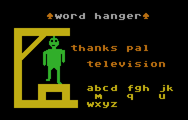 Word Hanger (Atari 8-bit) screenshot: Saved my man from execution