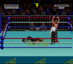 WWF Super WrestleMania (SNES) screenshot: He beat me.