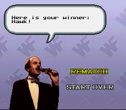 WWF Super WrestleMania (SNES) screenshot: Here is your winner...Hawk!