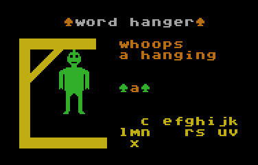 Word Hanger (Atari 8-bit) screenshot: About to be hanged