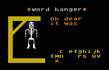 Word Hanger (Atari 8-bit) screenshot: You have turned into a skeleton