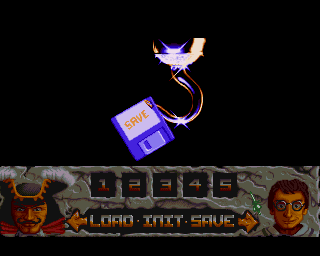 Hook (Amiga) screenshot: Save game menu.
