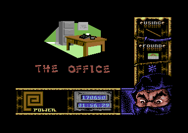 Ninja Remix (Commodore 64) screenshot: Level 5, "The Office": Title screen level.