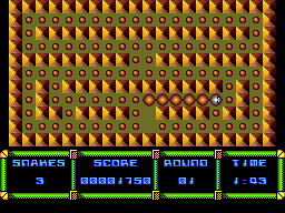 Snake Mania (SAM Coupé) screenshot: Snake grows as it eats dots