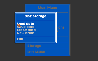 Shoot 'em up Construction Kit (Amiga) screenshot: Disc storage menu.
